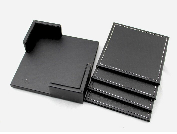 Black Leather 6PC Coasters WAUCUSTPUCA015